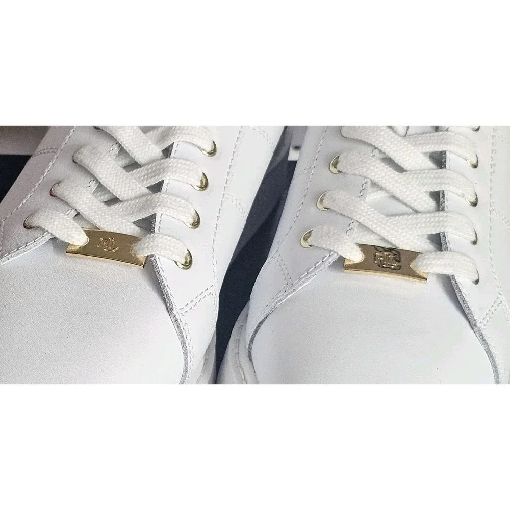 Polo Lauren‎ Ralph Lauren Women's Angeline White/Gold LOGO Sneakers 10B NIB RARE
